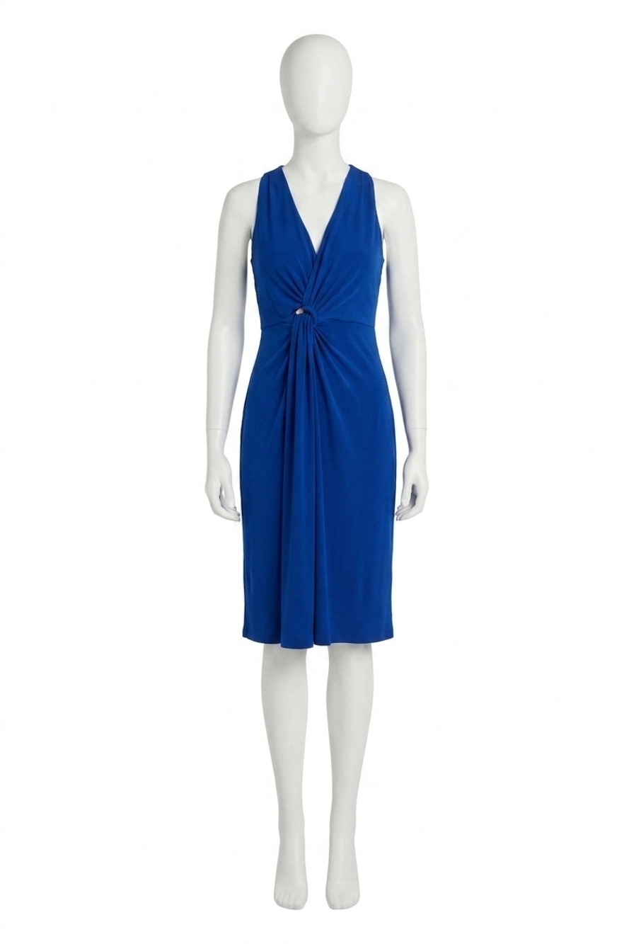 NEW JOSEPH RIBKOFF draped front halter sheath dress in royal sapphire